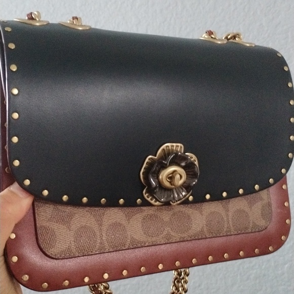 COACH Madison Signature Canvas Convertible Crossbody Tea Rose & Snakeskin - Picture 3 of 12